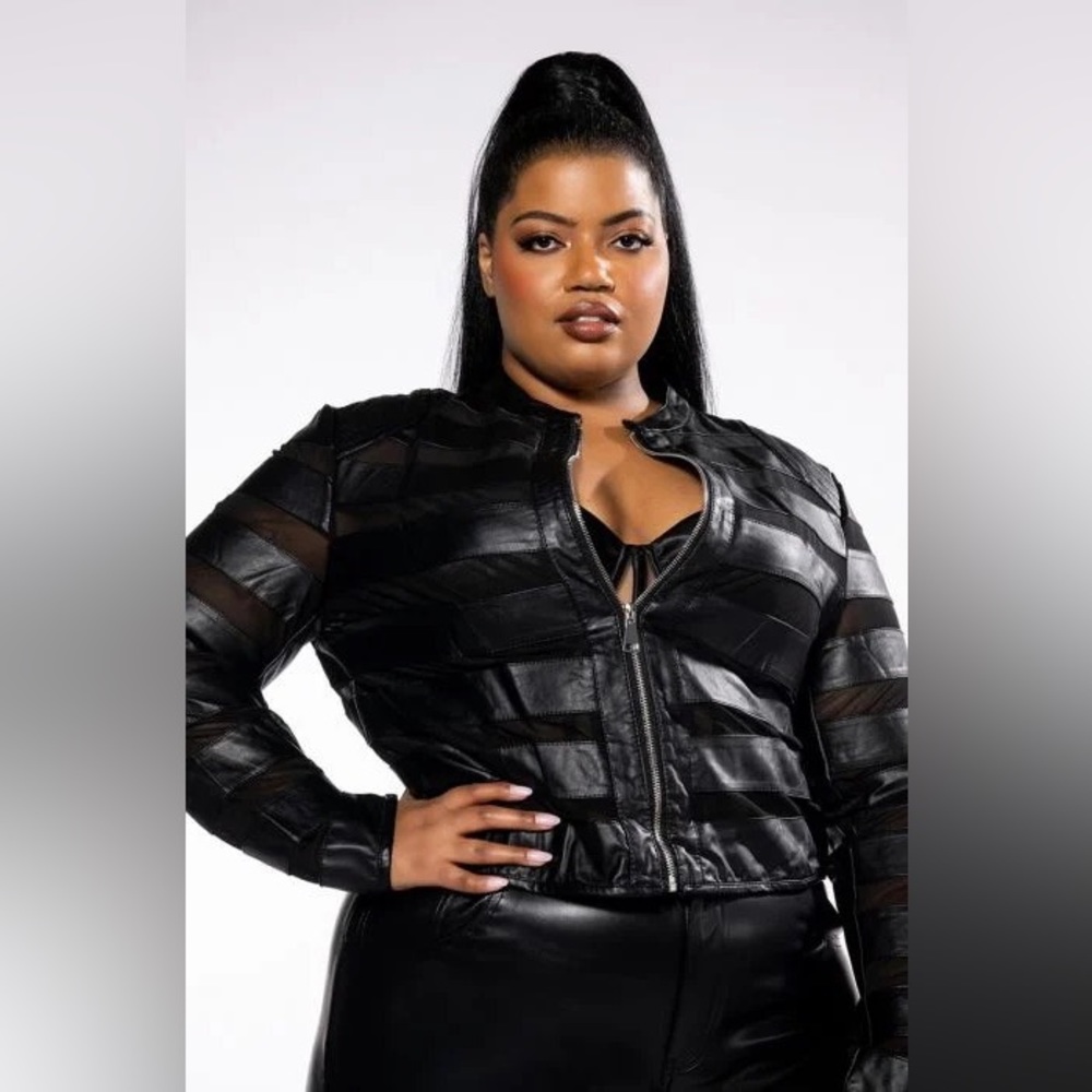 AZALEA WANG NOW AND FOREVER SHEER PANEL MOTO JACKET PLUS SIZE